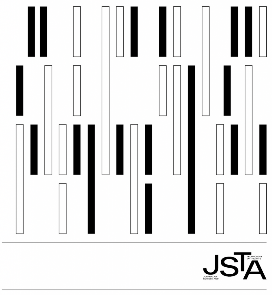 Cover des Journals: Graphik mit schwarzen Balken und weißen Balken mit schwarzem Umriss. Rechts unten steht JSTA.